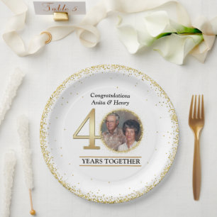 Elegante Goldene 40-Jahres-Jubiläums-Foto Pappteller