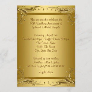 Elegante Goldene 50. Hochzeitstag-Party Einladung