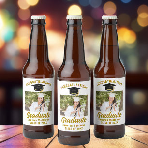 Elegante goldene Abschlussfeier personalisiertes F Bierflaschenetikett