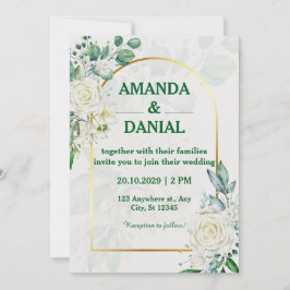 Elegante Goldene Architektur Weiße Rosen Florale H Einladung