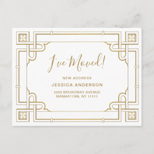 Elegante goldene Art Deco-Umsiedlungsanzeige Postkarte