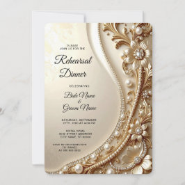 Elegante goldene aufwendige florale Probeessen Einladung