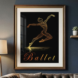 Elegante goldene Balletttänzerin Linienkunst-Illus Fotodruck