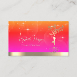 Elegante Goldene Baum Frauen Silhouette, Yoga-Lehr Visitenkarte