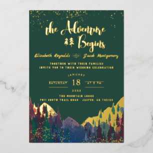 Elegante Goldene Berg-Hochzeitseinladung Folieneinladung