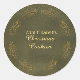 Elegante goldene Blätter Grüne Weihnachtskekse Runder Aufkleber