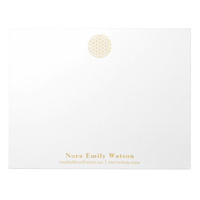 Elegante Goldene Blume des Lebens Beruflich Notizblock (Vorderseite)