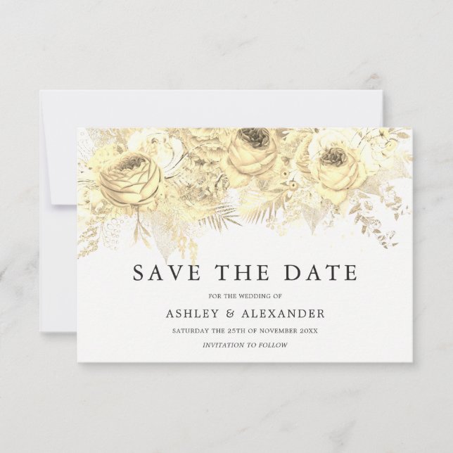 Elegante goldene Blume Hochzeit speichern das Datu Save The Date (Vorderseite)