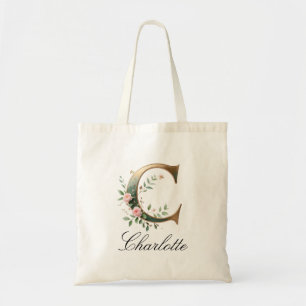 Elegante goldene Blumen-Letter-C-Monogramm-Tasche Tragetasche