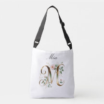 Elegante goldene Blumen-Letter-M-Umhängetasche