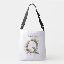 Elegante goldene Blumen-Letter-Q-Umhängetasche