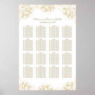 Elegante goldene Blumen-Pfingstrosen-Hochzeitssitz Poster