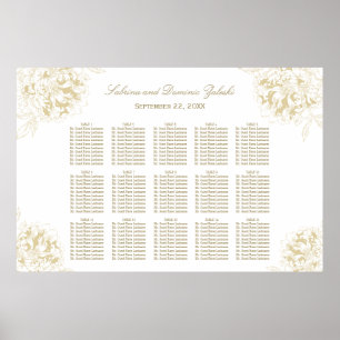 Elegante goldene Blumen-Pfingstrosen-Hochzeitssitz Poster