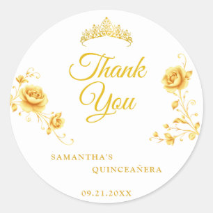 Elegante goldene Blumen-Quinceañera-Dankeschön Runder Aufkleber