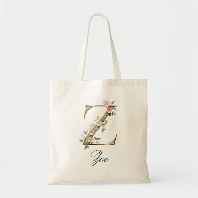 Elegante goldene Blumen-Tasche mit Monogramm Buchs Tragetasche (Vorne)