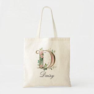 Elegante goldene Blumen-Tasche mit Monogramm D Tragetasche