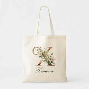 Elegante goldene Blumen-Tasche mit Monogramm X Tragetasche