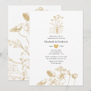 Elegante goldene Blumen-Verlobungsparty Einladung