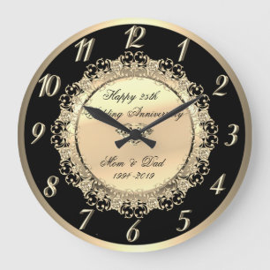 Elegante goldene Blumen zum 25. Hochzeitstag Große Wanduhr