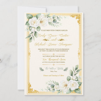 Elegante goldene Blumenhochzeits-Einladung