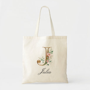 Elegante goldene Blumeninitiale J-Tasche Tragetasche