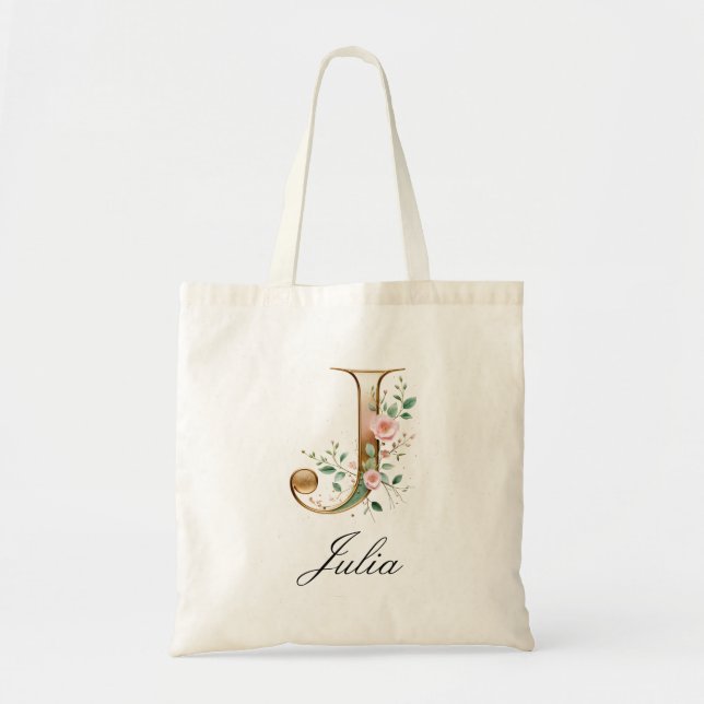 Elegante goldene Blumeninitiale J-Tasche Tragetasche (Vorne)