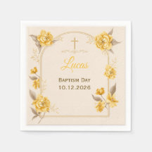 Elegante goldene Blumenkreuz-Baby-Taufe-Papier