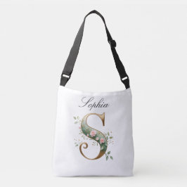 Elegante goldene Blumenletter S Umhängetasche Tragetaschen Mit Langen Trägern