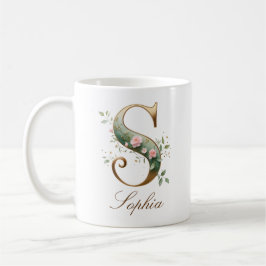 Elegante Goldene Blumenschrift S Monogramm Tasse