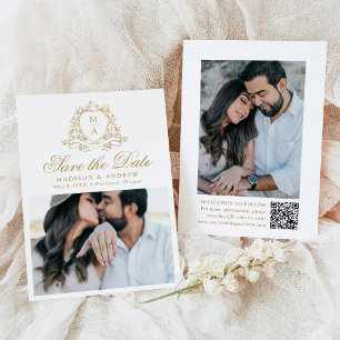 Elegante goldene Blumenwappen-Monogramm-Foto-Hochz Save The Date