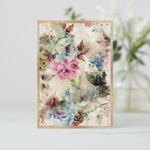 Elegante Goldene Blumige Aquarell Abstrakte Rustik Dankeskarte