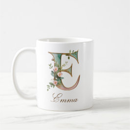 Elegante Goldene Blumige Buchstabe E Monogramm Tas Kaffeetasse