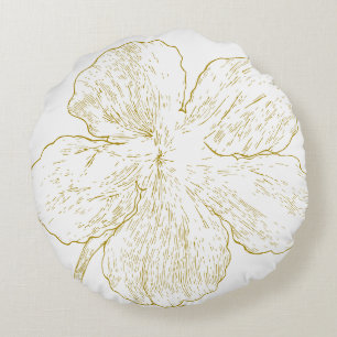Elegante Goldene Blumige Linienkunst Minimalistisc Rundes Kissen