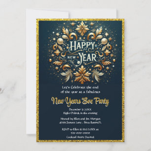 Elegante Goldene Blüten Silvesterparty  Einladung