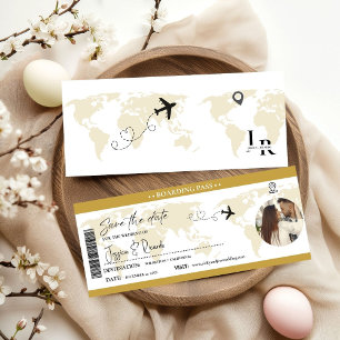 Elegante Goldene Bordkarte Hochzeitsticket Save The Date