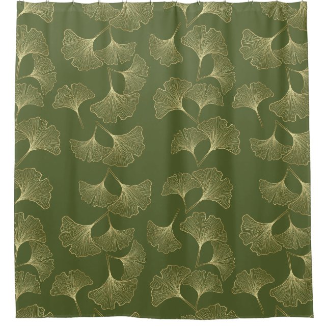 Elegante goldene botanische Blätter Duschvorhang (Vorderseite)