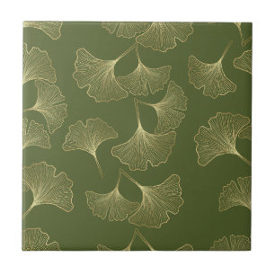 Elegante goldene botanische Blätter Fliese