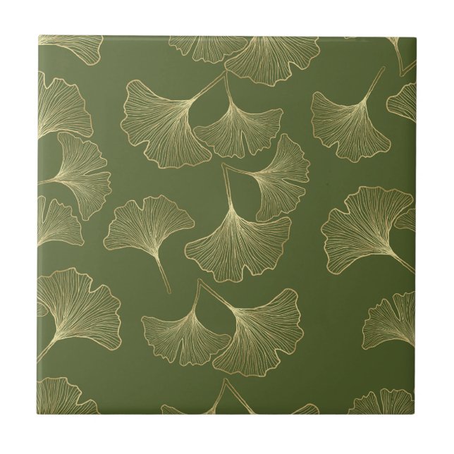 Elegante goldene botanische Blätter Fliese (Vorderseite)