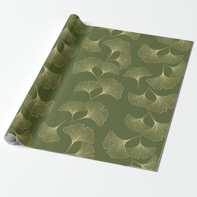 Elegante goldene botanische Blätter Geschenkpapier (Ungerollt)
