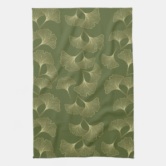 Elegante goldene botanische Blätter Geschirrtuch (Vertikal)