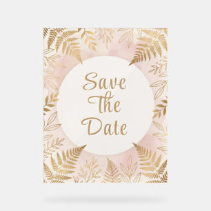 Elegante Goldene Botanische Farn-Hochzeitseinladun Acrylschild