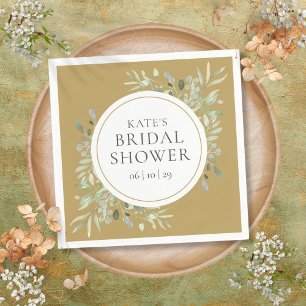 Elegante goldene botanische Grünzeug-Brautparty Serviette