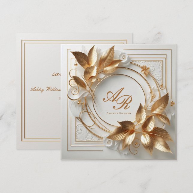Elegante goldene botanische Hochzeitseinladung "Sa Save The Date (Vorne/Hinten)