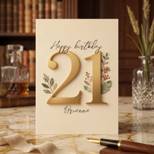 Elegante Goldene Botanische Typografie 21. Geburts Karte