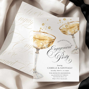Elegante goldene Champagner-Verlobungsparty-Einlad Einladung