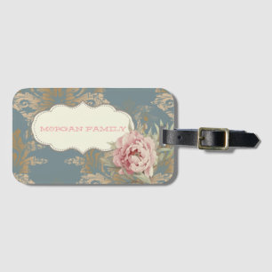Elegante goldene Damastrosen Gepäckanhänger
