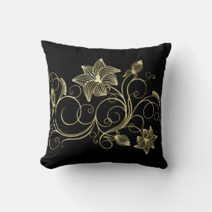 Elegante goldene Efeublüten und Blätter Kissen