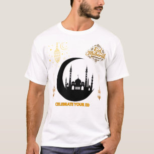 Elegante Goldene Eid Mubarak Moschee Mondfeier T-Shirt
