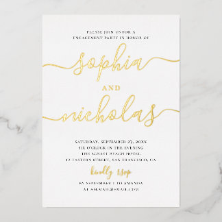 Elegante goldene, einfache, moderne Skriptbindungs Folieneinladung
