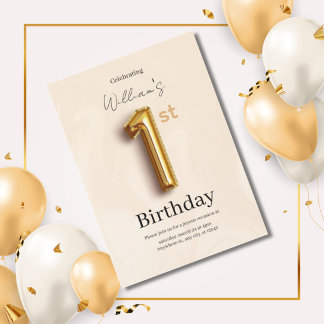 Elegante Goldene Einladung zum 1. Geburtstag, Mini